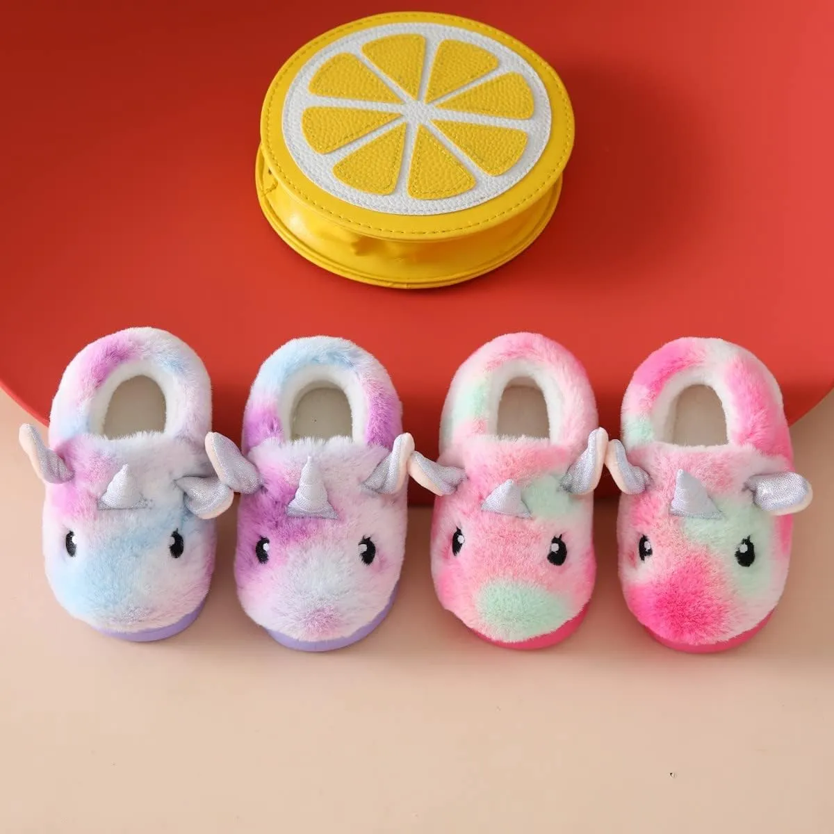Toddler Slippers Girls Soft Plush House Shoes with Non-Slip Sole Cute Cozy Little Kids Indoor Slippers
