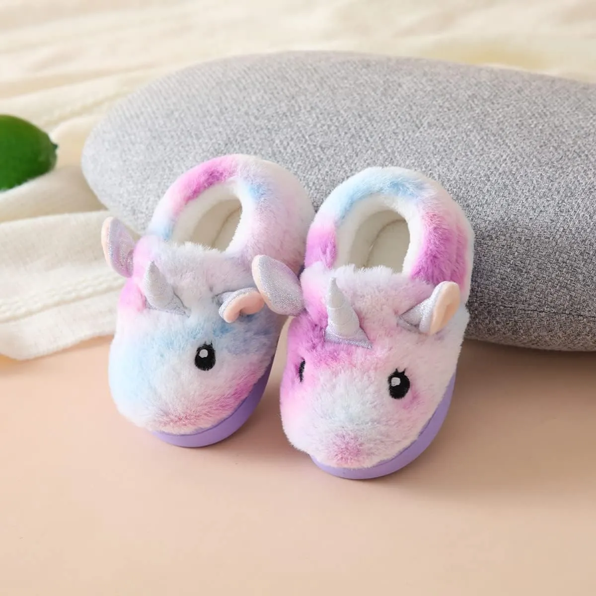Toddler Slippers Girls Soft Plush House Shoes with Non-Slip Sole Cute Cozy Little Kids Indoor Slippers