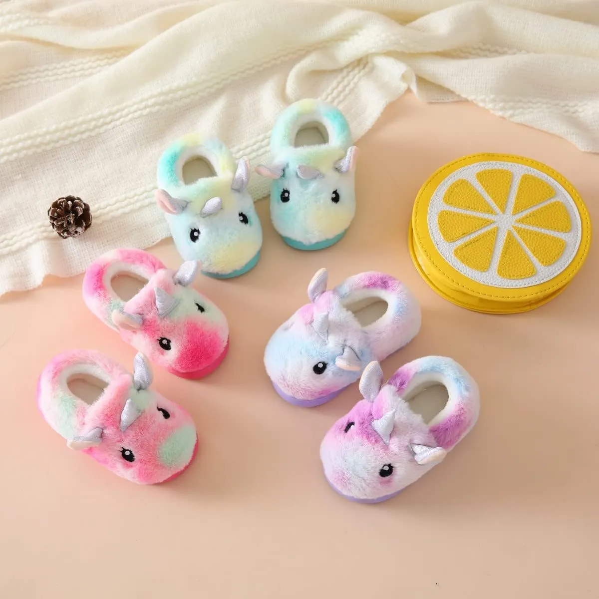 Toddler Slippers Girls Soft Plush House Shoes with Non-Slip Sole Cute Cozy Little Kids Indoor Slippers