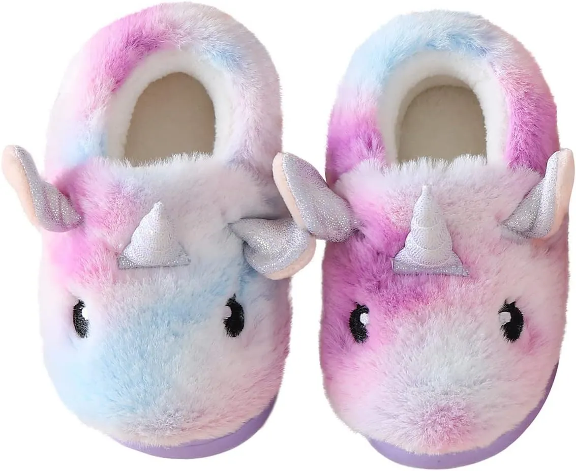 Toddler Slippers Girls Soft Plush House Shoes with Non-Slip Sole Cute Cozy Little Kids Indoor Slippers