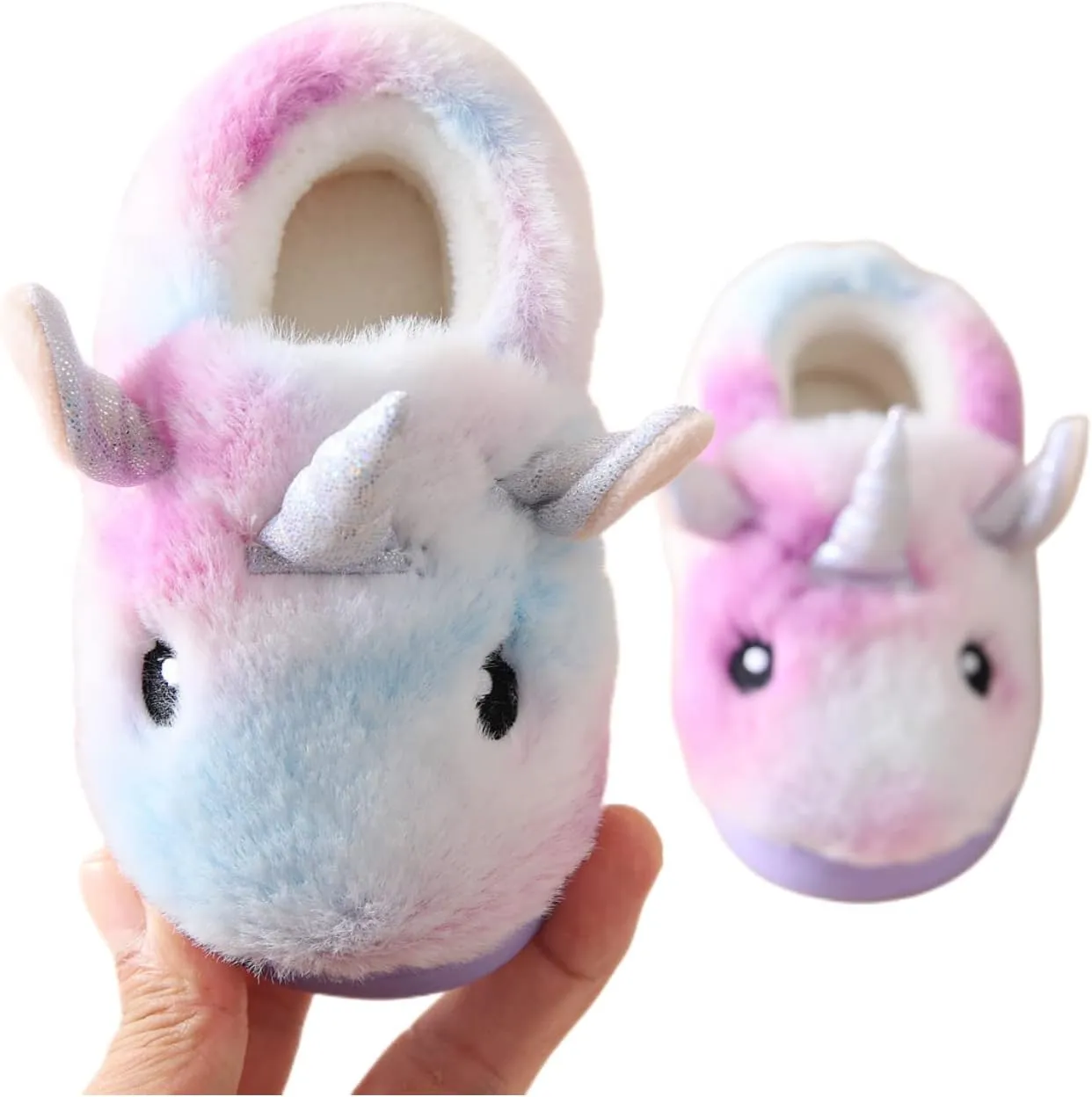 Toddler Slippers Girls Soft Plush House Shoes with Non-Slip Sole Cute Cozy Little Kids Indoor Slippers