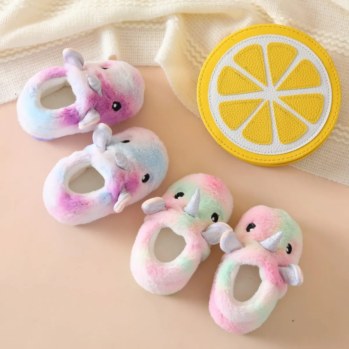 Toddler Slippers Girls Soft Plush House Shoes with Non-Slip Sole Cute Cozy Little Kids Indoor Slippers