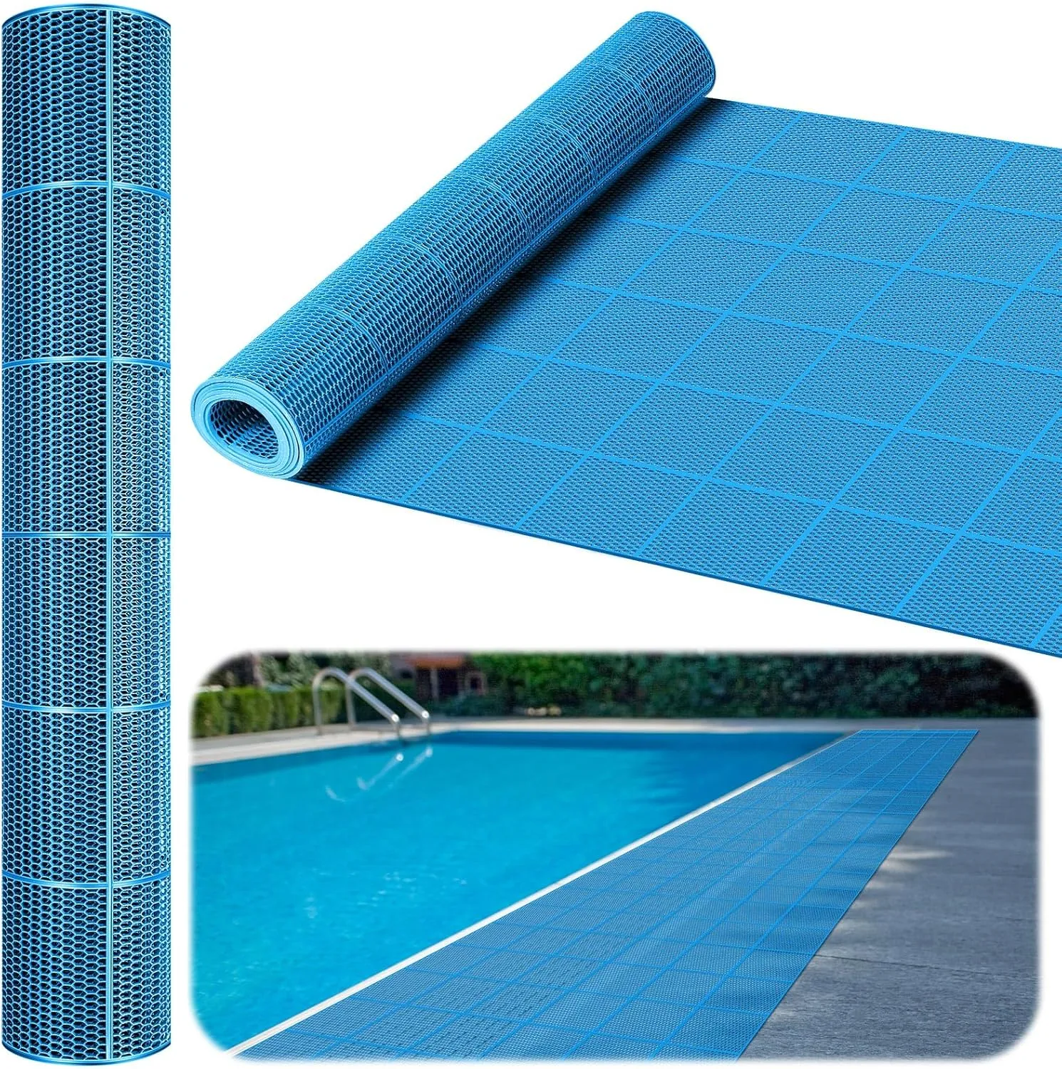 Tondiamo Drainage Pool Flooring Mats Swimming Pool Non Slip Mat PVC Splash Matting Mesh Hollow Doormat Roll for Outdoor Indoor Patio Restaurant Garage Kitchen Bathroom Bars(3 x 10 ft,Blue)