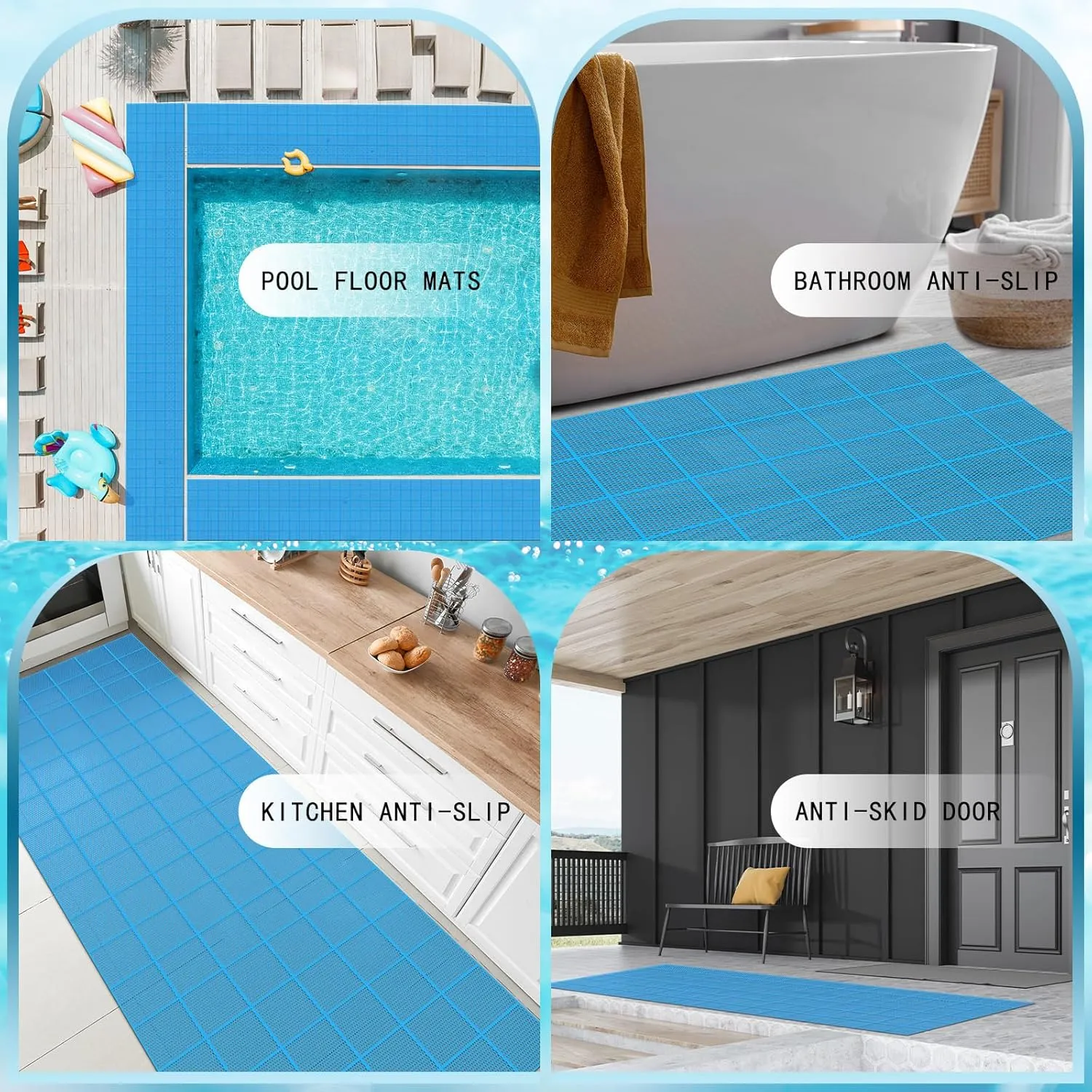 Tondiamo Drainage Pool Flooring Mats Swimming Pool Non Slip Mat PVC Splash Matting Mesh Hollow Doormat Roll for Outdoor Indoor Patio Restaurant Garage Kitchen Bathroom Bars(3 x 10 ft,Blue)