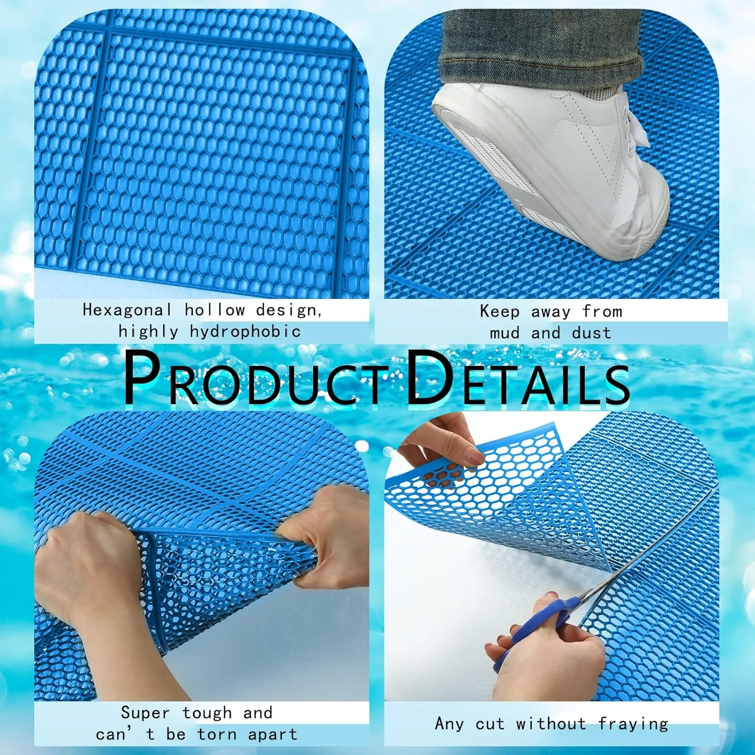 Tondiamo Drainage Pool Flooring Mats Swimming Pool Non Slip Mat PVC Splash Matting Mesh Hollow Doormat Roll for Outdoor Indoor Patio Restaurant Garage Kitchen Bathroom Bars(3 x 10 ft,Blue)
