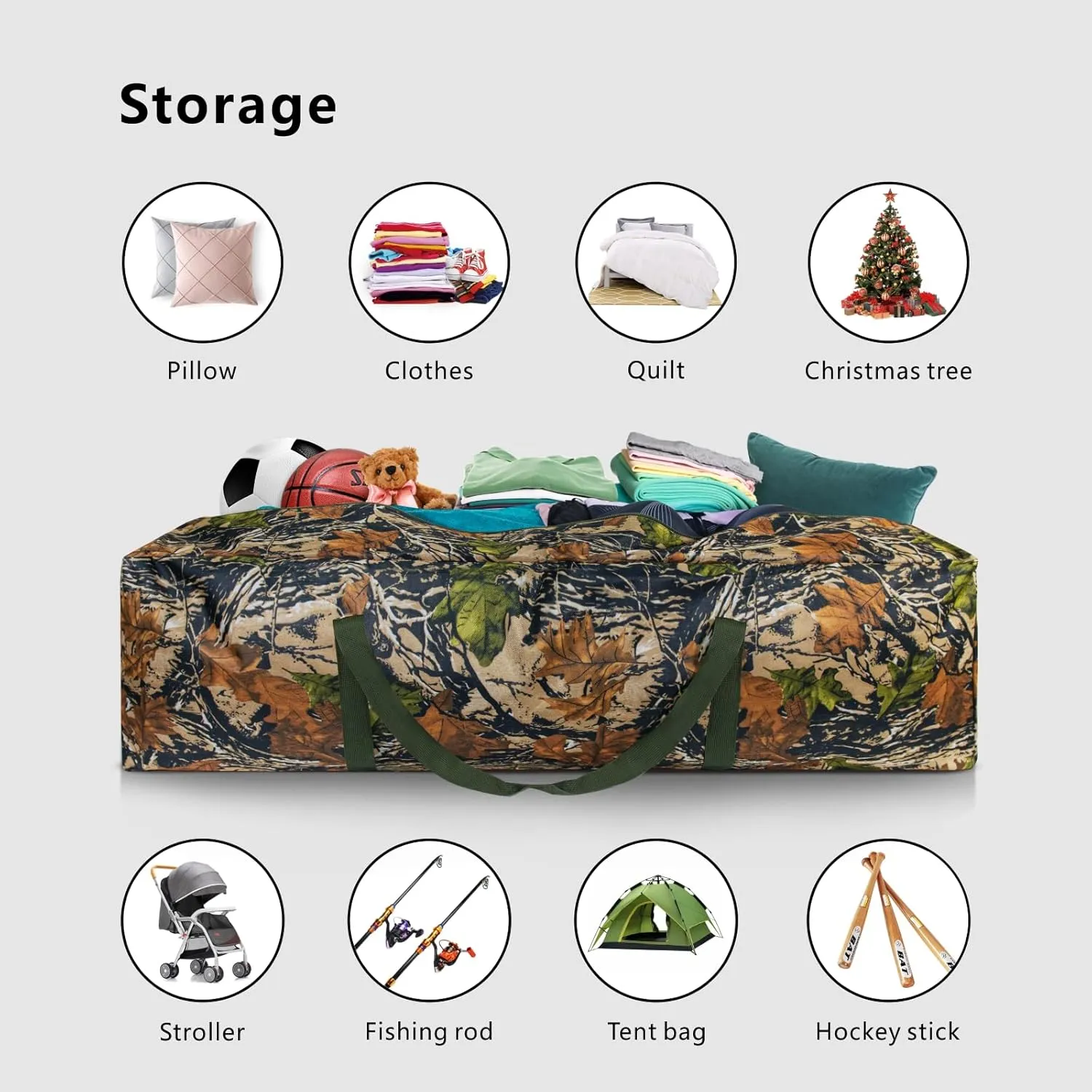 TOPDesign 46 Inch Extra Large Zippered Duffel Bag for Travel Camping Sports Equipment Storage, Waterproof Foldable Luggage Bag with Padded Handles