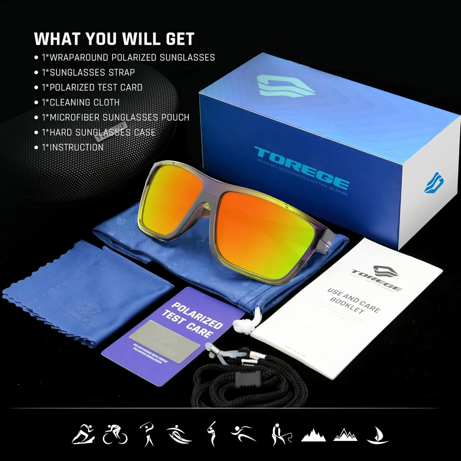 TOREGE Mens Women Sunglasses Polarized Sports UV Protection Wraparound Lightweight Sunglasses for Fishing Golfing NAUTILUS
