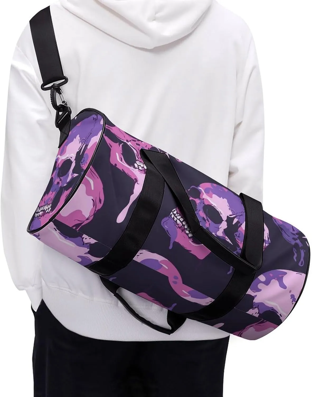 Travel Duffel Bag for Men And Women,Skull Flat Pattern Waterproof Sports Fitness Bag Portable Travel Duffel Bag, 17.7in/9in/9in