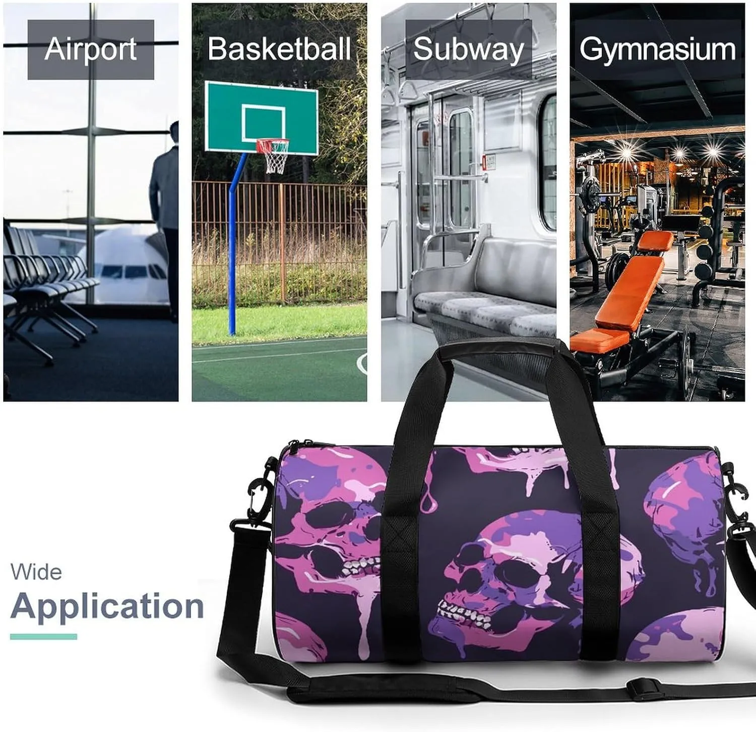 Travel Duffel Bag for Men And Women,Skull Flat Pattern Waterproof Sports Fitness Bag Portable Travel Duffel Bag, 17.7in/9in/9in