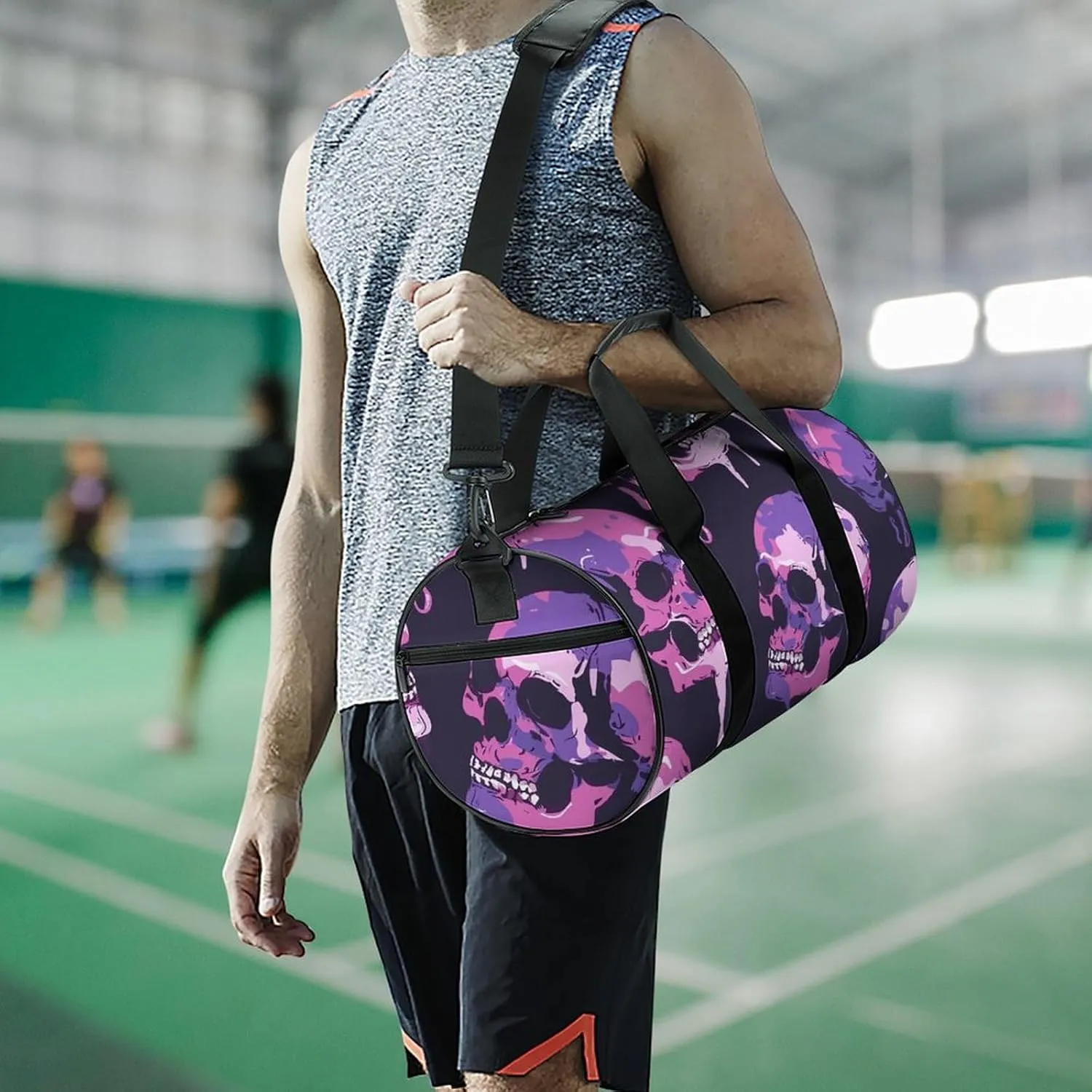 Travel Duffel Bag for Men And Women,Skull Flat Pattern Waterproof Sports Fitness Bag Portable Travel Duffel Bag, 17.7in/9in/9in