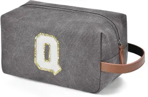 Travel Toiletry Bag for Men Initials - Graduation Gifts for Him, Personalized Shaving Kit Bag Hanging Dopp Kit - Travel Essentials, Bathroom Shower Bag for Toiletries Accessories Gifts for Men - Q