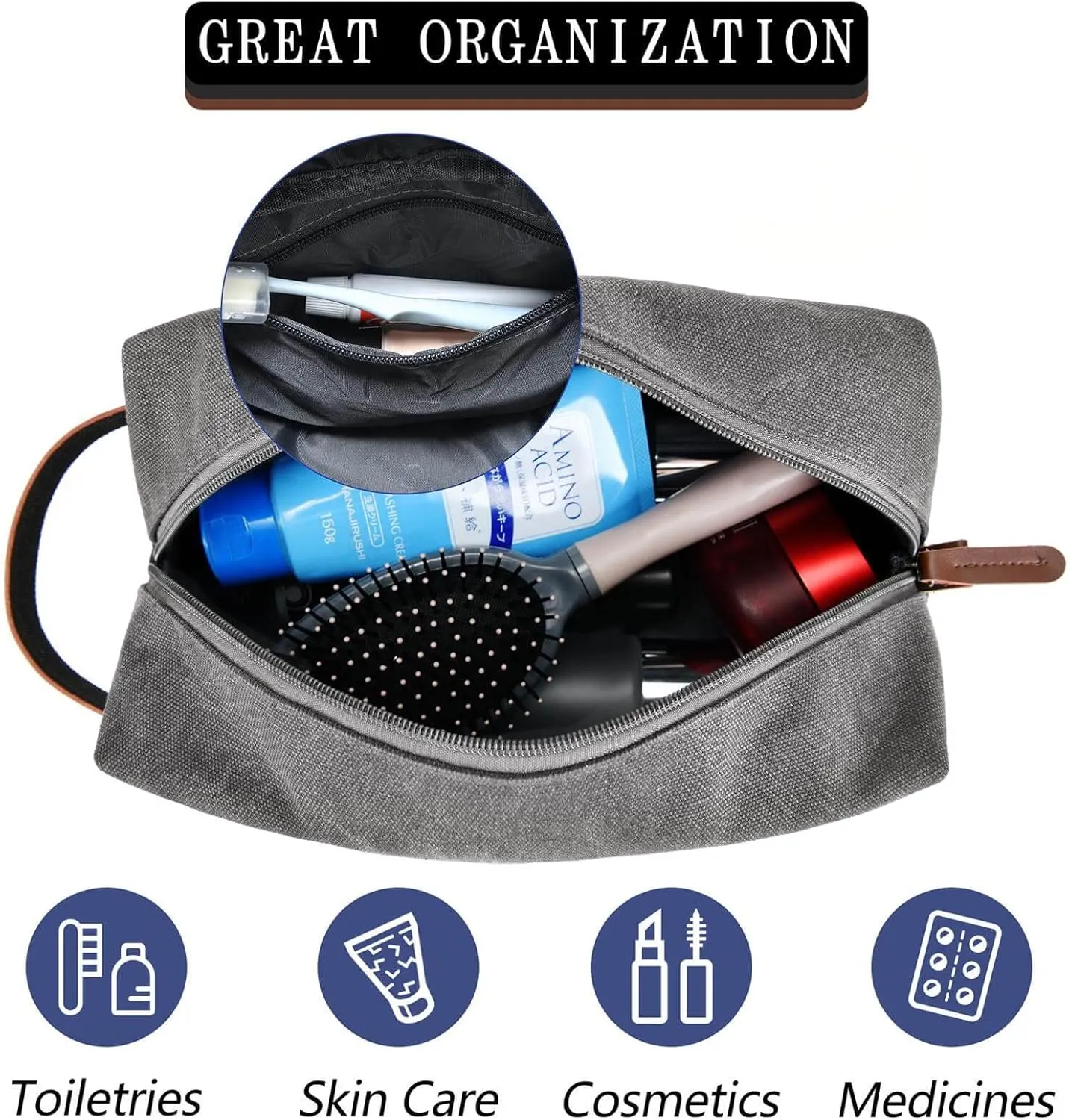 Travel Toiletry Bag for Men Initials - Graduation Gifts for Him, Personalized Shaving Kit Bag Hanging Dopp Kit - Travel Essentials, Bathroom Shower Bag for Toiletries Accessories Gifts for Men - Q