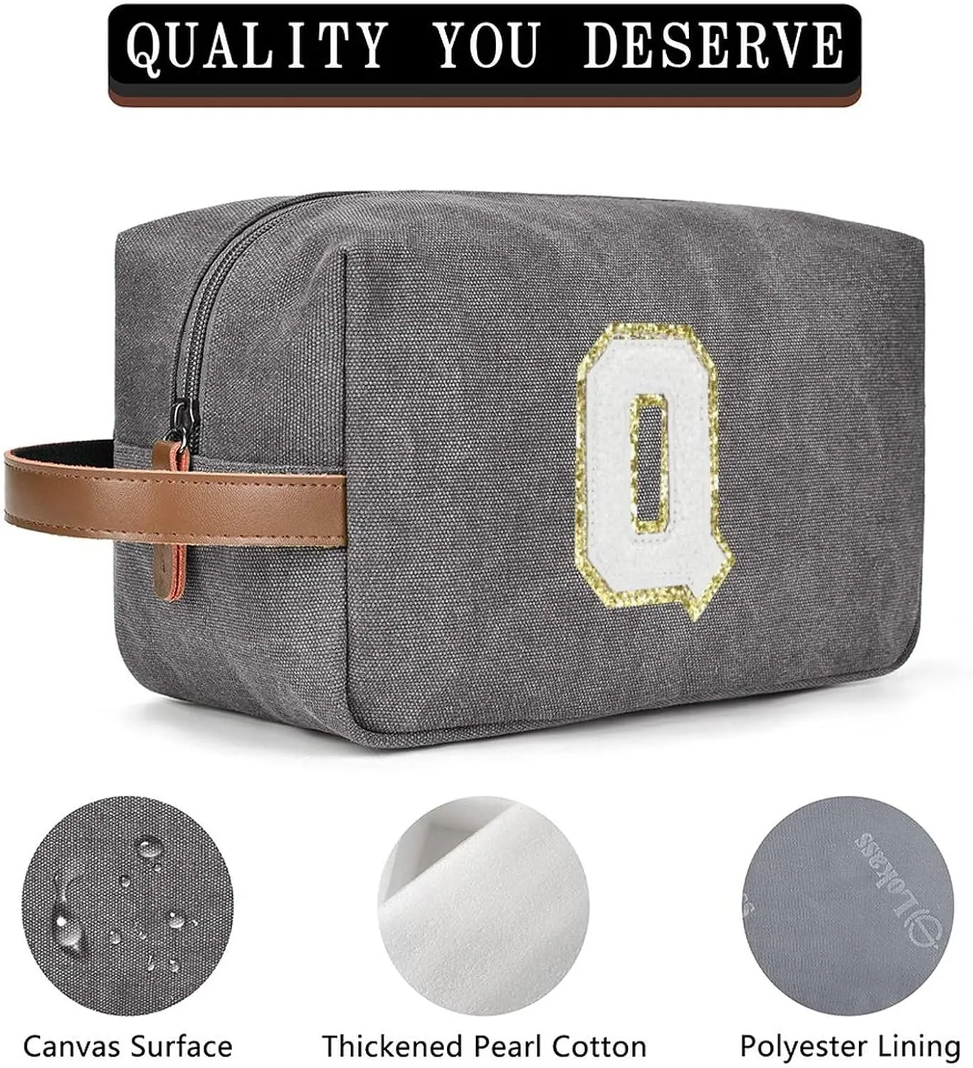 Travel Toiletry Bag for Men Initials - Graduation Gifts for Him, Personalized Shaving Kit Bag Hanging Dopp Kit - Travel Essentials, Bathroom Shower Bag for Toiletries Accessories Gifts for Men - Q