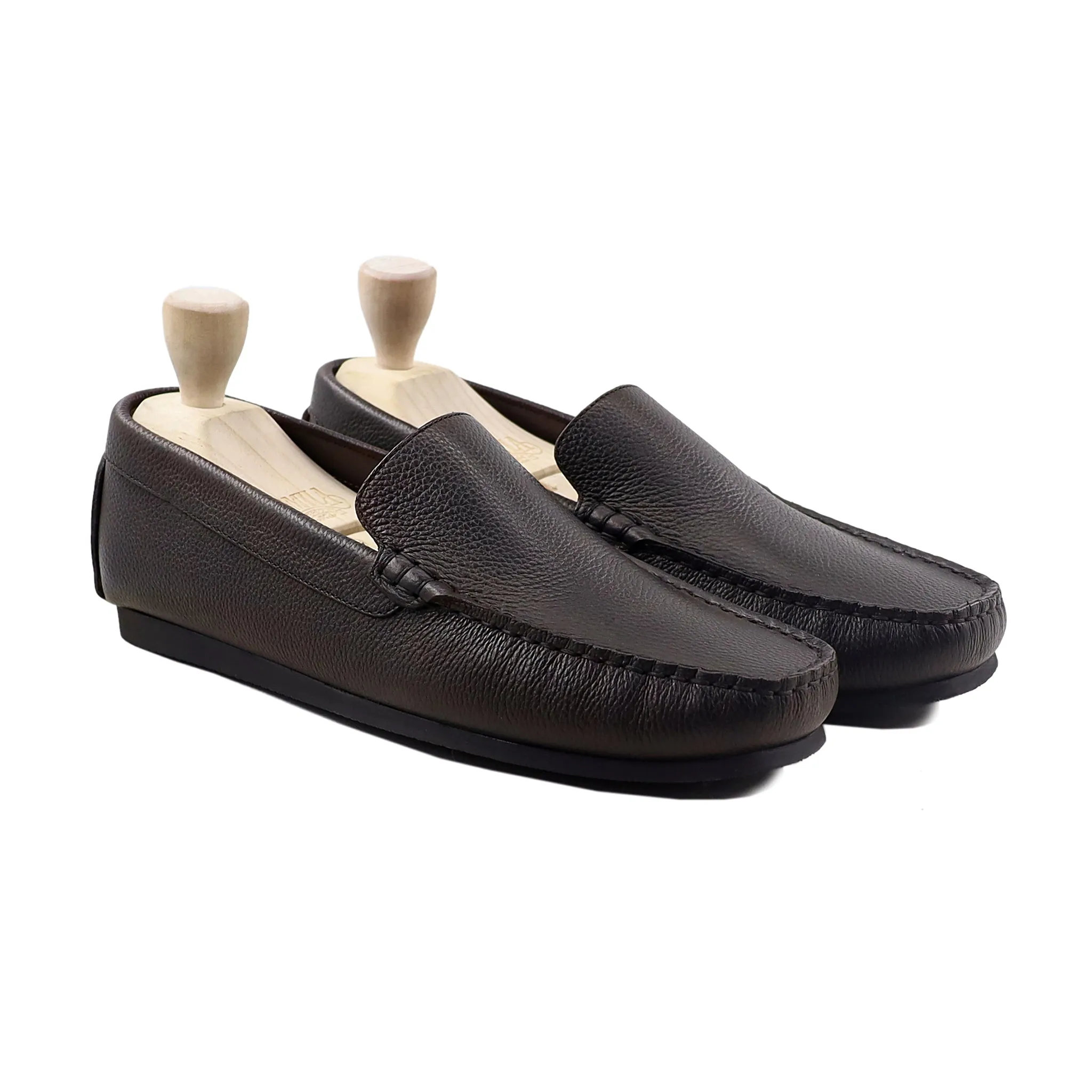 Trevon - Men's Dark Brown Pebble Grain Driver Shoe