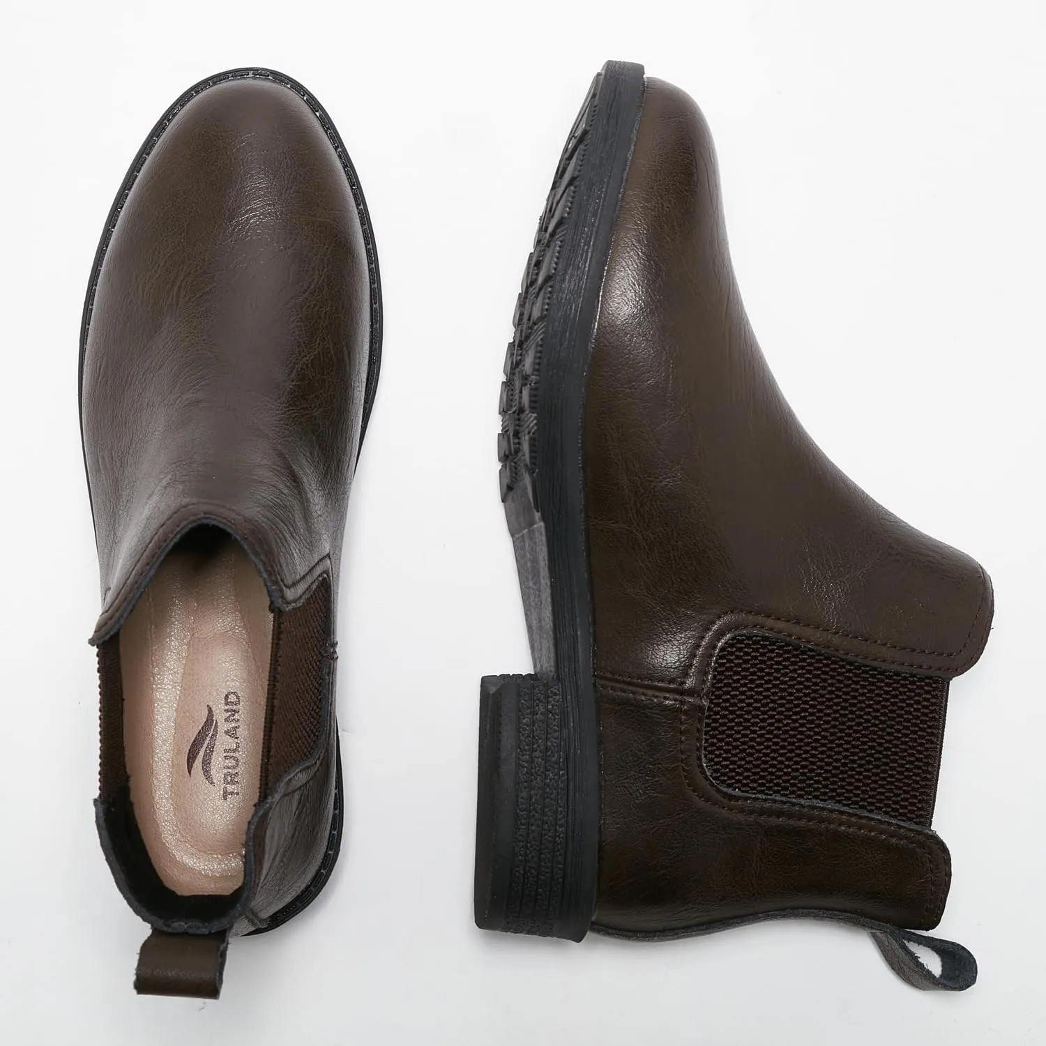 TRULAND Women's Leather Chelsea Boots - Classic Slip On Low Heel Fall Ankle Booties