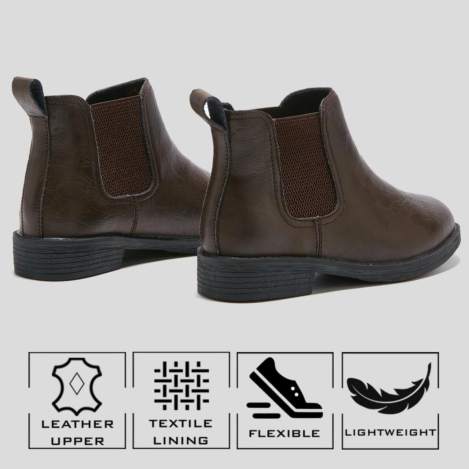 TRULAND Women's Leather Chelsea Boots - Classic Slip On Low Heel Fall Ankle Booties