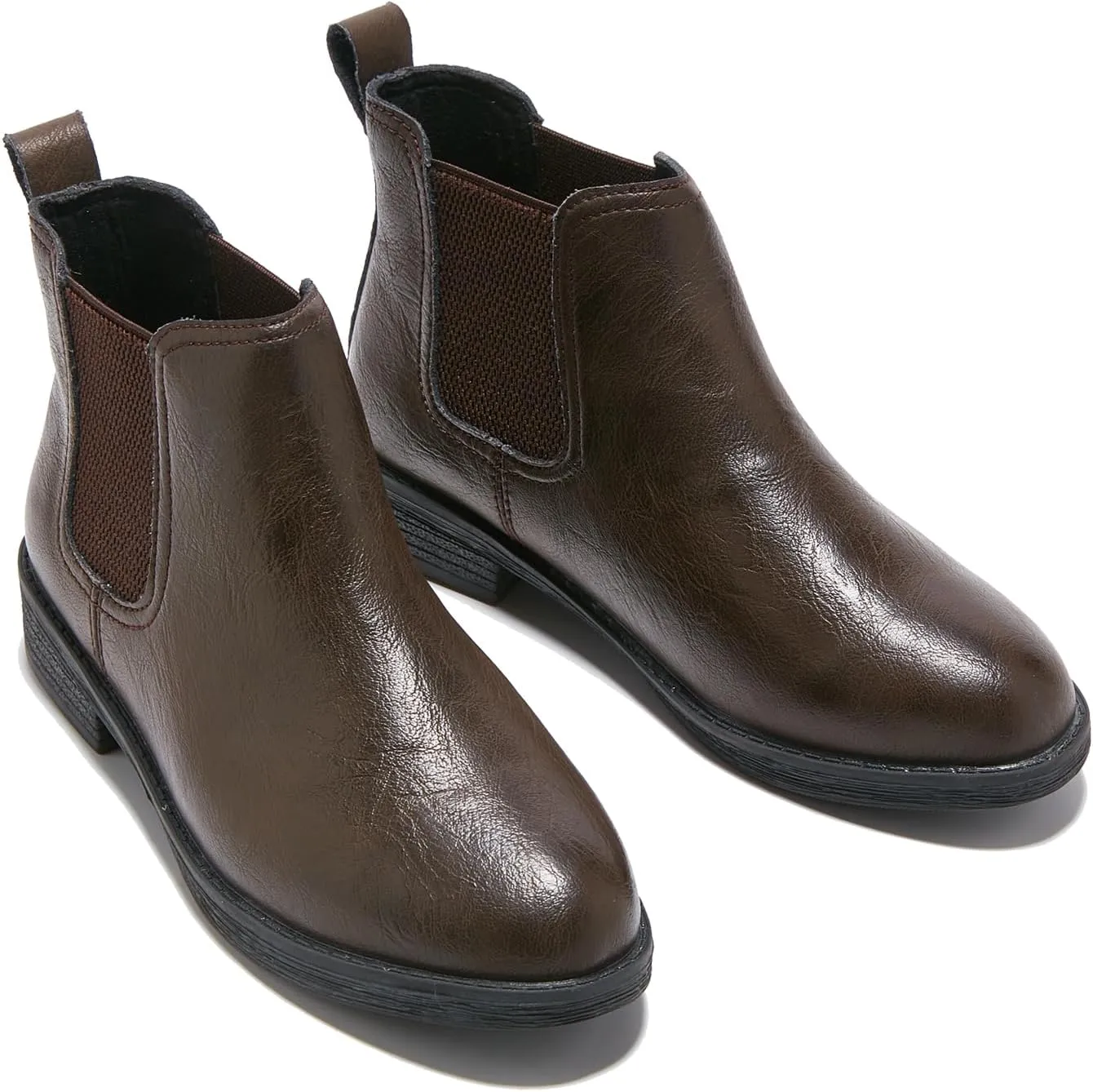 TRULAND Women's Leather Chelsea Boots - Classic Slip On Low Heel Fall Ankle Booties