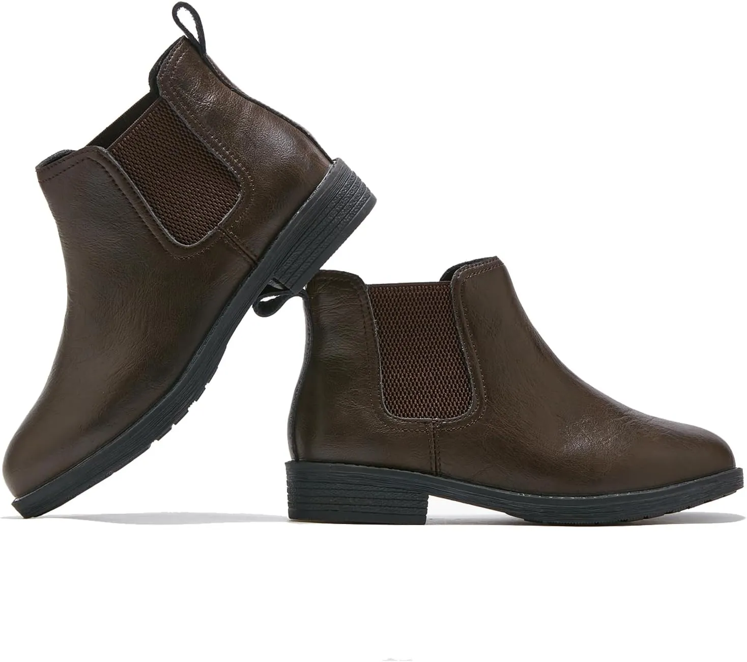 TRULAND Women's Leather Chelsea Boots - Classic Slip On Low Heel Fall Ankle Booties