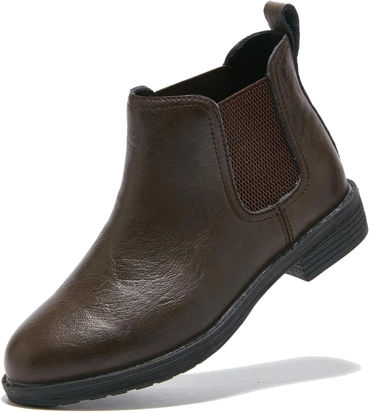 TRULAND Women's Leather Chelsea Boots - Classic Slip On Low Heel Fall Ankle Booties