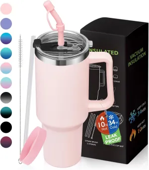 Tumbler with Lid and Straw 40oz Stainless Steel Hydro Tumblers with Protective Boot & Double Threaded Cap, Thermal Travel Coffee Mug Flask Keeps Cold-34 Hrs for Camping Office, Double Wall