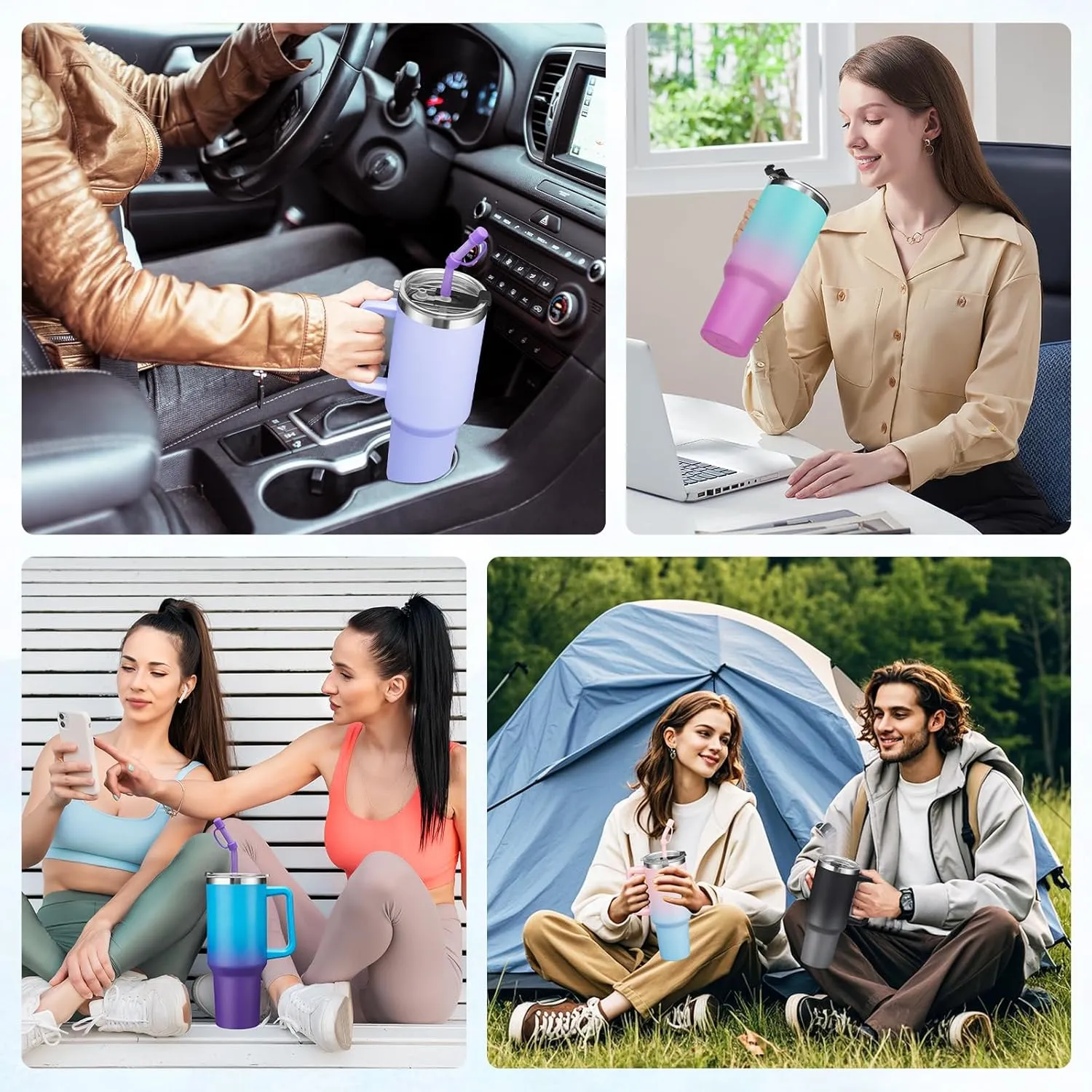 Tumbler with Lid and Straw 40oz Stainless Steel Hydro Tumblers with Protective Boot & Double Threaded Cap, Thermal Travel Coffee Mug Flask Keeps Cold-34 Hrs for Camping Office, Double Wall