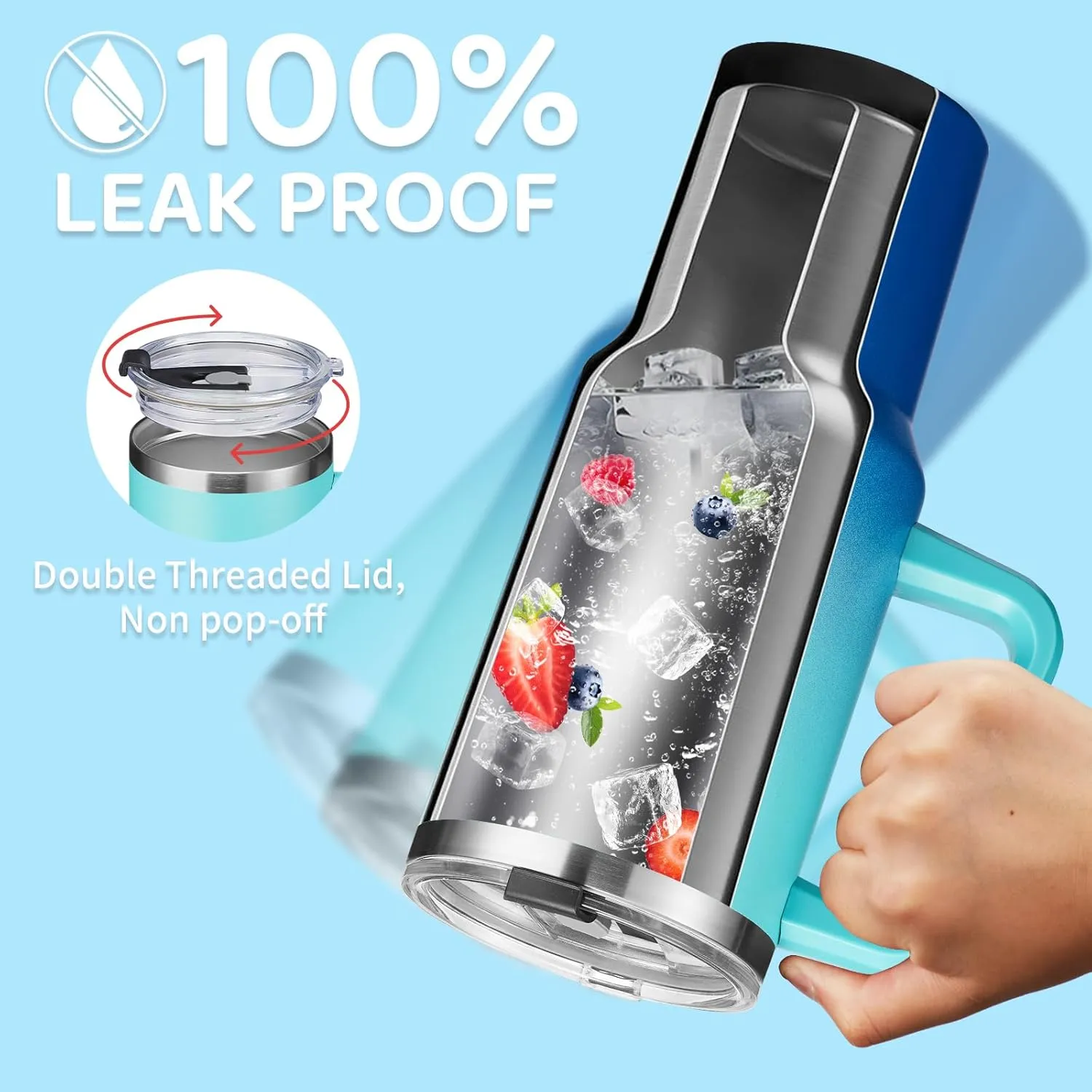 Tumbler with Lid and Straw 40oz Stainless Steel Hydro Tumblers with Protective Boot & Double Threaded Cap, Thermal Travel Coffee Mug Flask Keeps Cold-34 Hrs for Camping Office, Double Wall