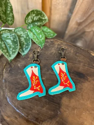 Turquoise & Red Cowhide Tooled Leather Boot