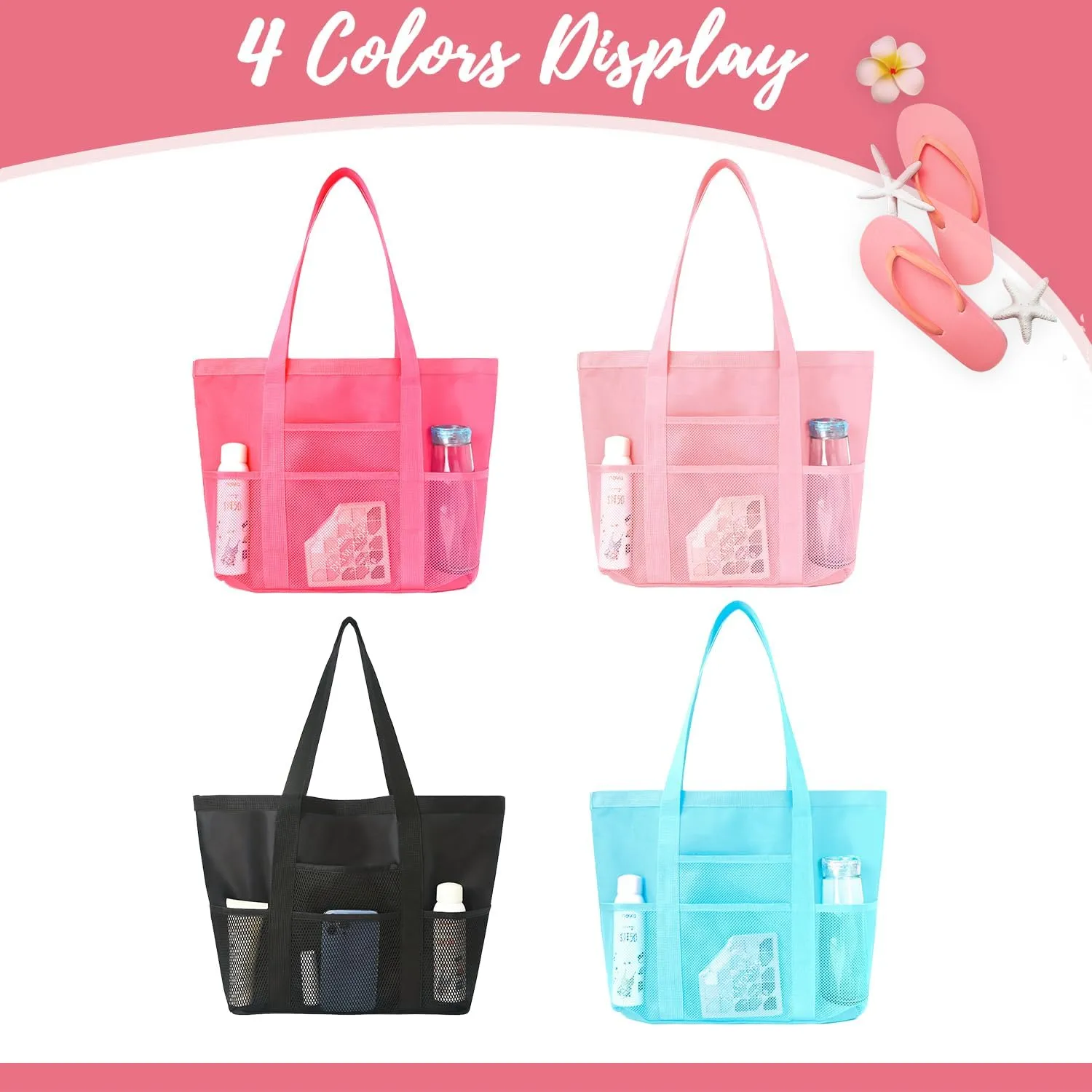 Ulico Personalized Beach Bag Embroidered Name,Custom Mesh Tote Bag for Women, Foldable Shoulder Bag for Swimming Pools Travel