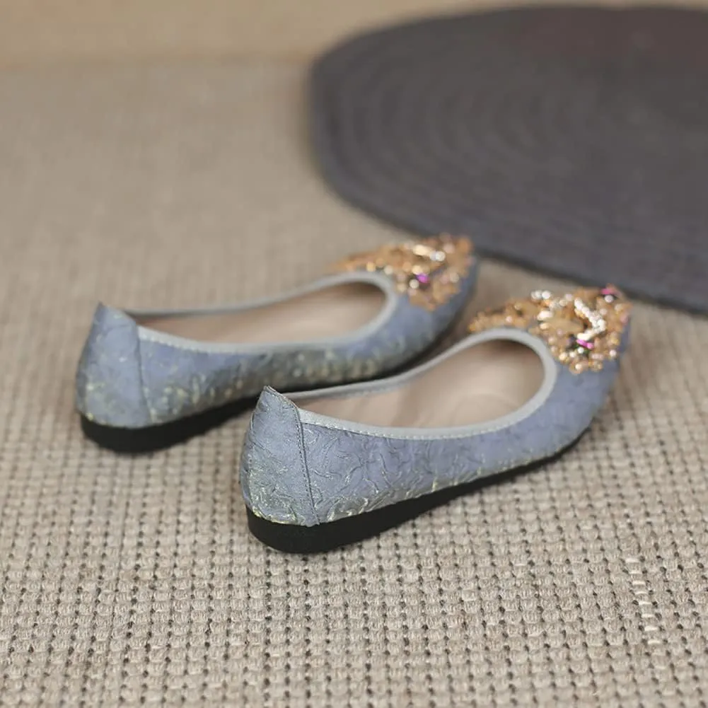 Unifizz Women's Ballet Flats Soft Pointed Toe Rhinestone Wedding Ballerina Shoes Foldable Sparkly Comfort Slip on Flat Shoes for Women