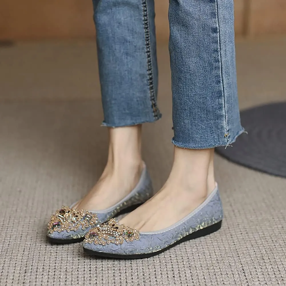 Unifizz Women's Ballet Flats Soft Pointed Toe Rhinestone Wedding Ballerina Shoes Foldable Sparkly Comfort Slip on Flat Shoes for Women