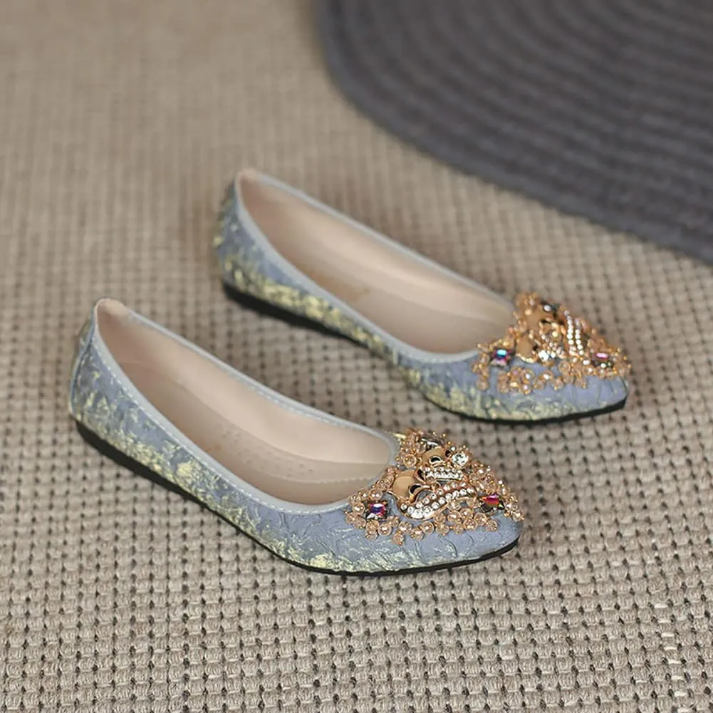 Unifizz Women's Ballet Flats Soft Pointed Toe Rhinestone Wedding Ballerina Shoes Foldable Sparkly Comfort Slip on Flat Shoes for Women