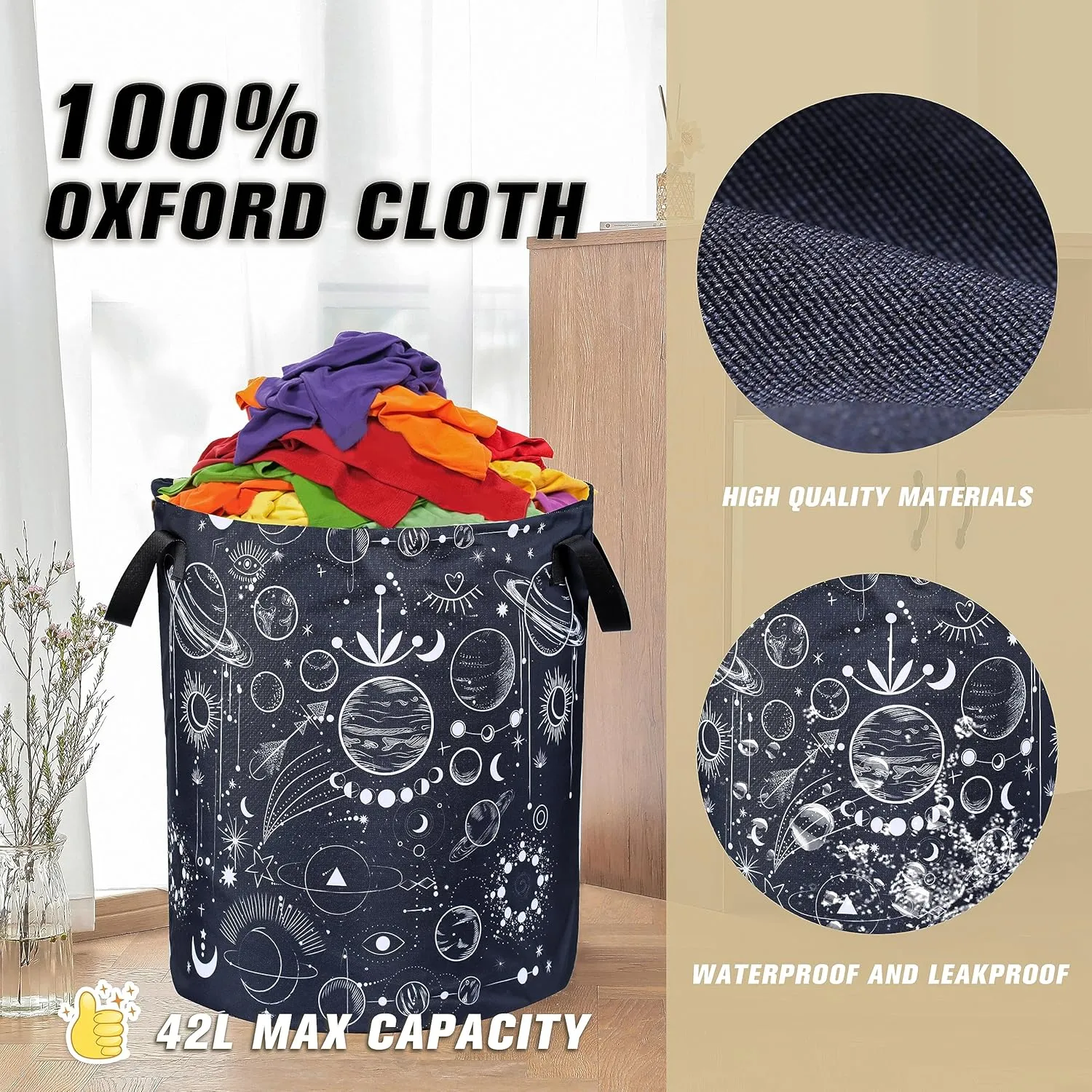 Universe Planet Laundry Basket Moon Phase Foldable Oxford Cloth Funny Tote Bag Laundry Hamper Clothes Storage Bucket Organizer For Bathroom/Laundry Storage/Bedroom 17.7x13.7 Inch