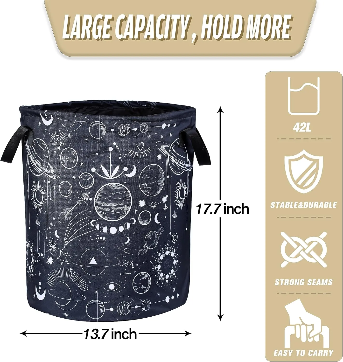 Universe Planet Laundry Basket Moon Phase Foldable Oxford Cloth Funny Tote Bag Laundry Hamper Clothes Storage Bucket Organizer For Bathroom/Laundry Storage/Bedroom 17.7x13.7 Inch