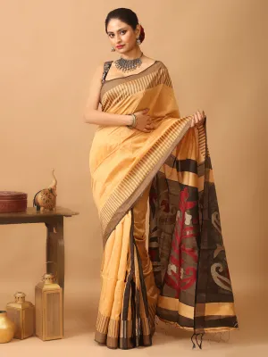 User-friendly With Cotton Colour Handloom Sandal Saree Customer-focused Bengal Pallu Jamdani Black Silk