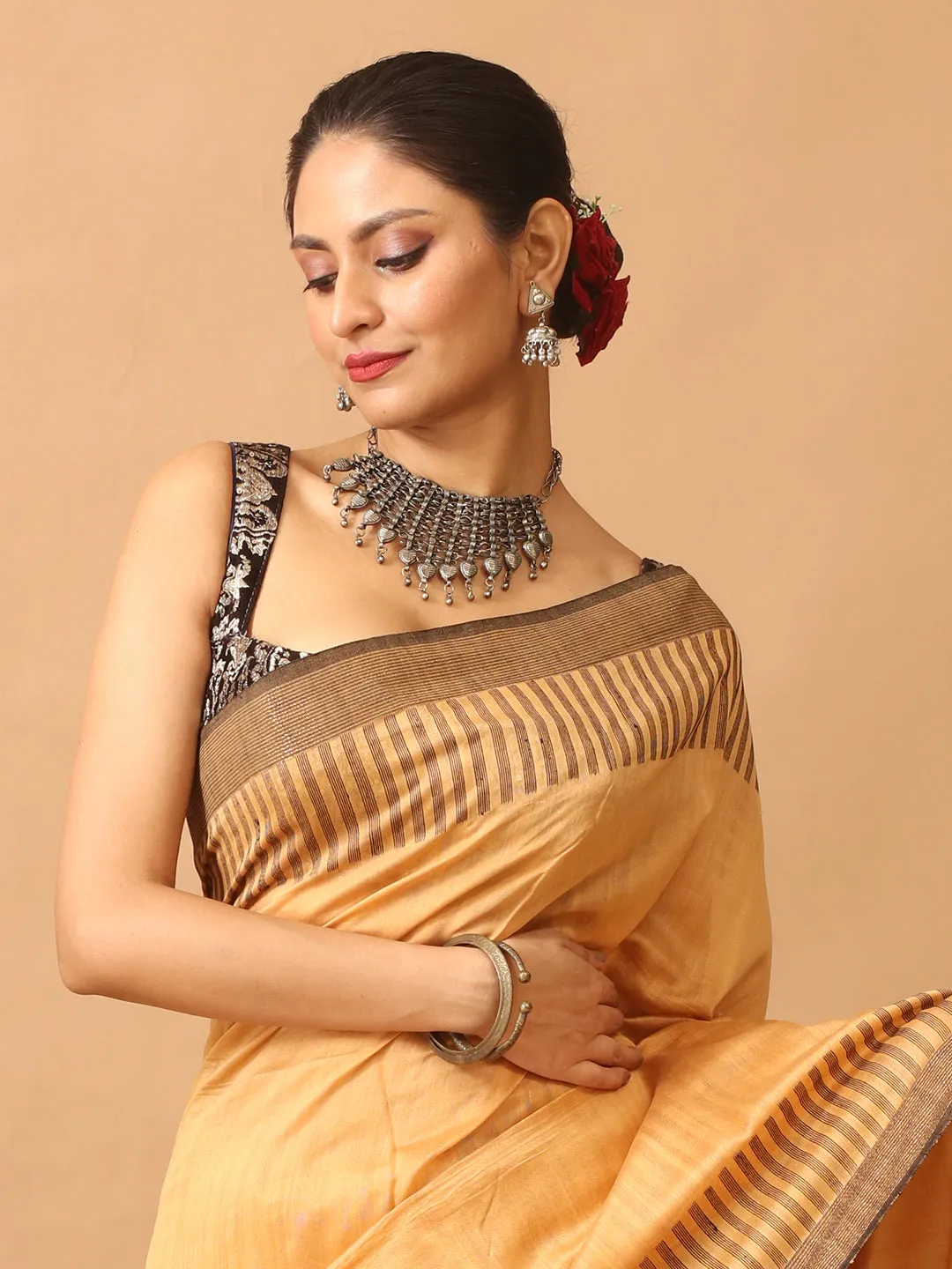 User-friendly With Cotton Colour Handloom Sandal Saree Customer-focused Bengal Pallu Jamdani Black Silk