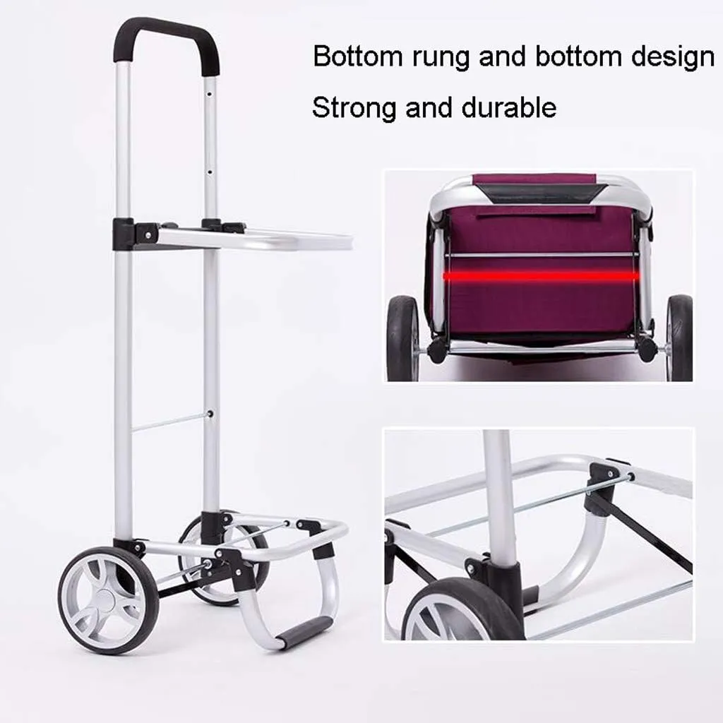Utility Shopping Cart Folding Shopping Cart Aluminum Trolley Third Gear Telescopic Small Trolley Portable Shopping Trolley 38.7 * 15.15 * 17.7 Inches Portable Grocery Cart to Save Space