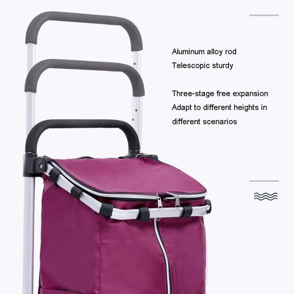 Utility Shopping Cart Folding Shopping Cart Aluminum Trolley Third Gear Telescopic Small Trolley Portable Shopping Trolley 38.7 * 15.15 * 17.7 Inches Portable Grocery Cart to Save Space