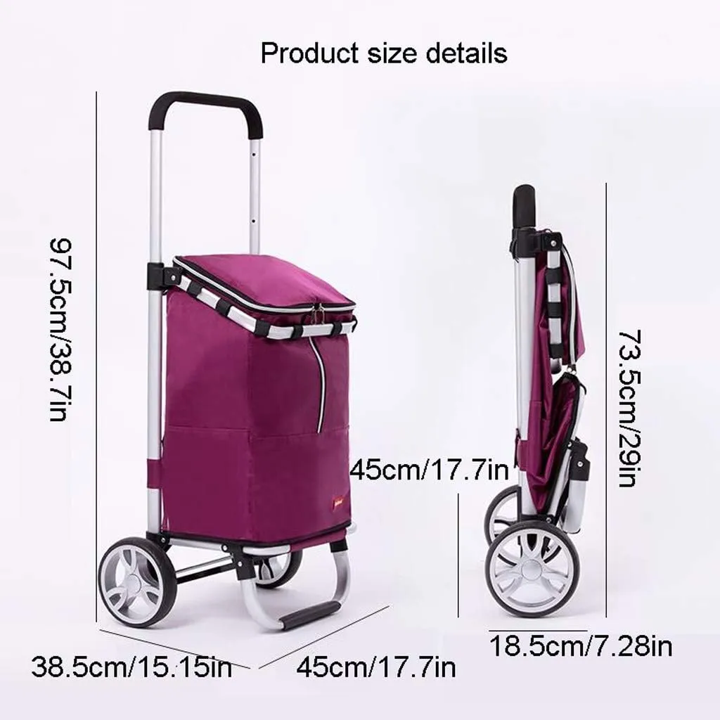 Utility Shopping Cart Folding Shopping Cart Aluminum Trolley Third Gear Telescopic Small Trolley Portable Shopping Trolley 38.7 * 15.15 * 17.7 Inches Portable Grocery Cart to Save Space