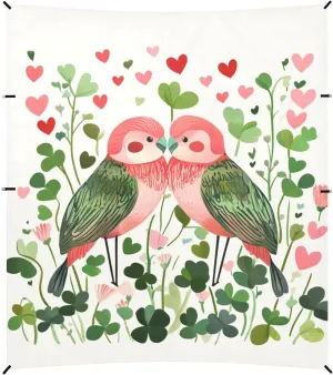Valentine Clover Flowers Love Bird Beach Cabana UPF50 Water-Resistant Large Sun Shelter with Sand Shovel for Camping, Picnics, Backyard & Fishing