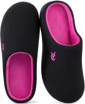 VeraCosy Women's Two-Tone Slippers Soft Comfy Knit Memory Foam Non-slip Indoor House Shoes
