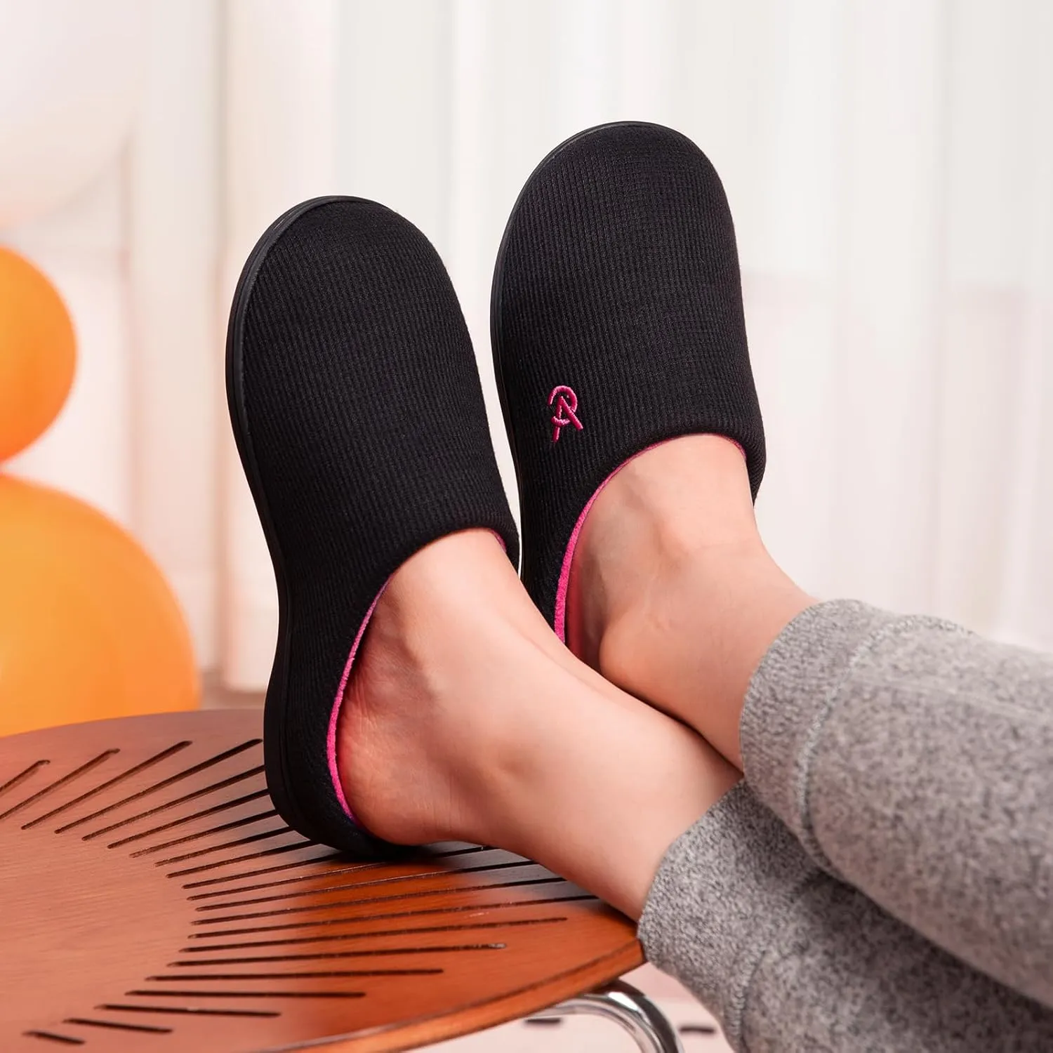 VeraCosy Women's Two-Tone Slippers Soft Comfy Knit Memory Foam Non-slip Indoor House Shoes
