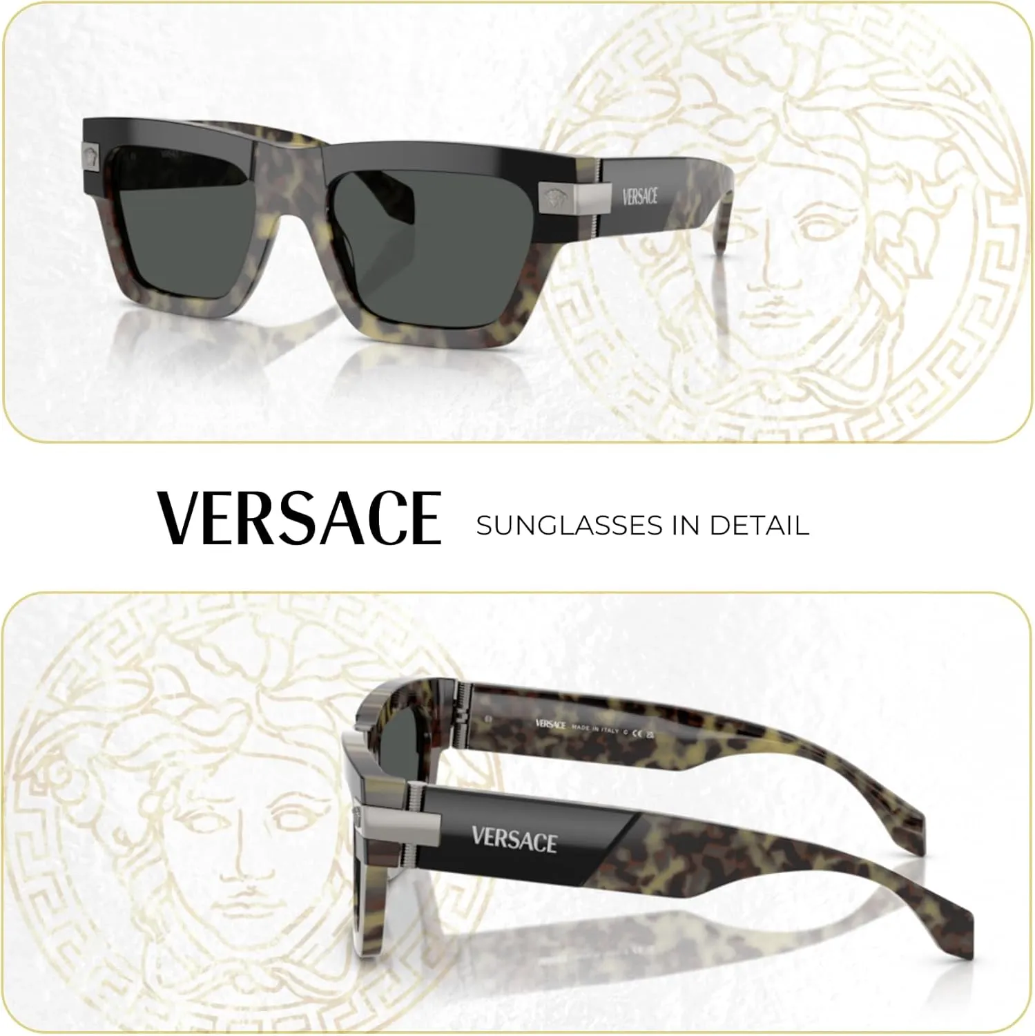 Versace VE4464 Rectangular Sunglasses for Men   BUNDLE With Designer iWear Complimentary Eyewear Kit