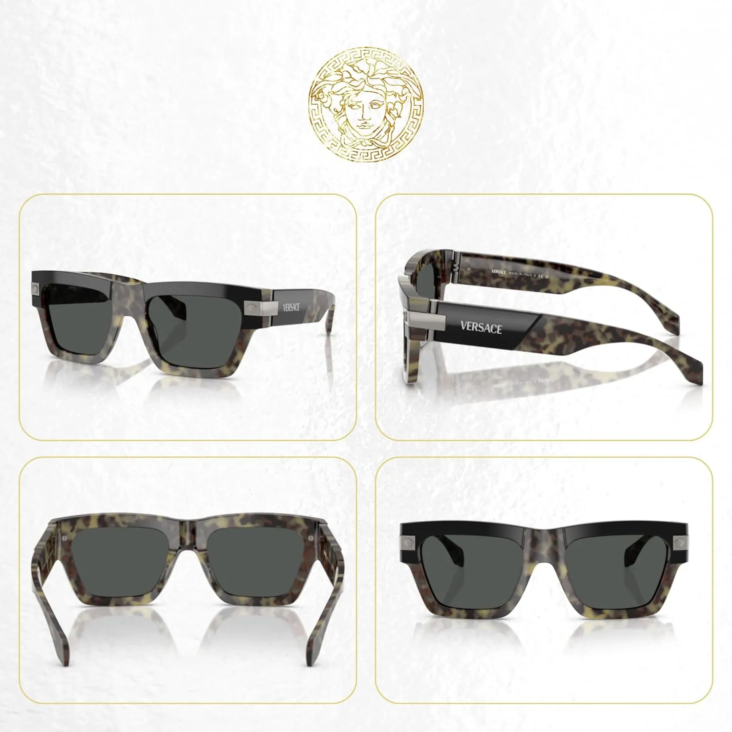 Versace VE4464 Rectangular Sunglasses for Men   BUNDLE With Designer iWear Complimentary Eyewear Kit