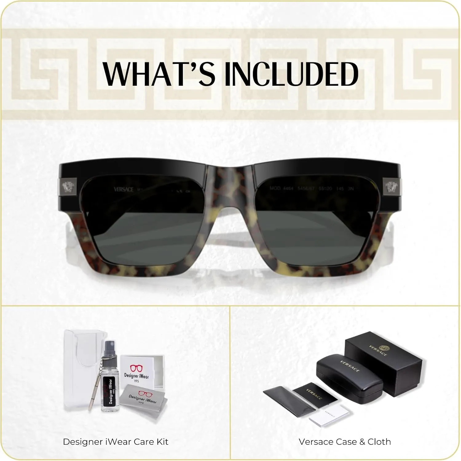 Versace VE4464 Rectangular Sunglasses for Men   BUNDLE With Designer iWear Complimentary Eyewear Kit