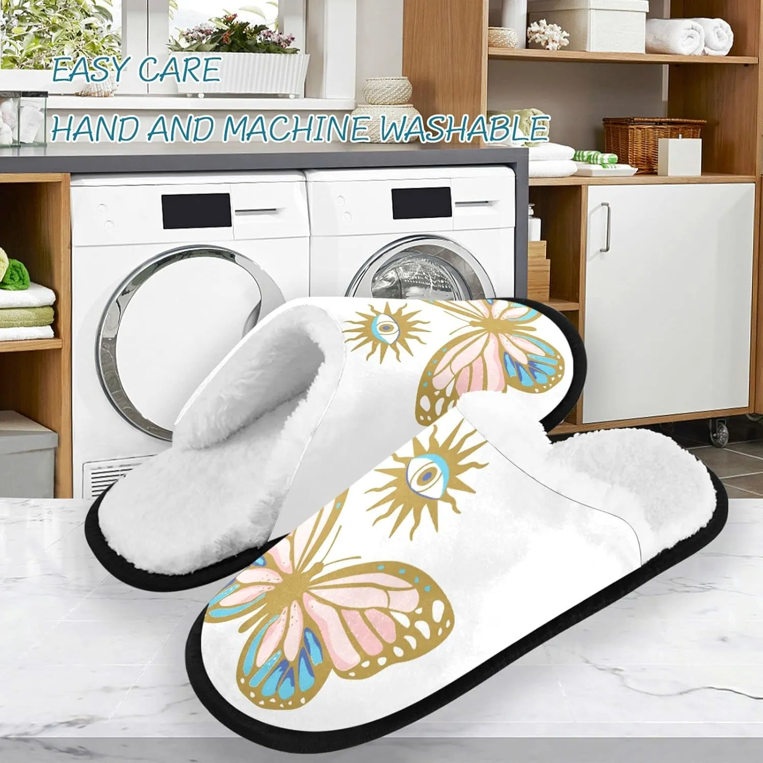 visesunny Slippers for Women Mens Stylish Foral Winter Warm Memory Foam Cotton Home Slippers Soft Plush Fleece Slip on House Slippers Unisex Indoor Outdoor Shoes