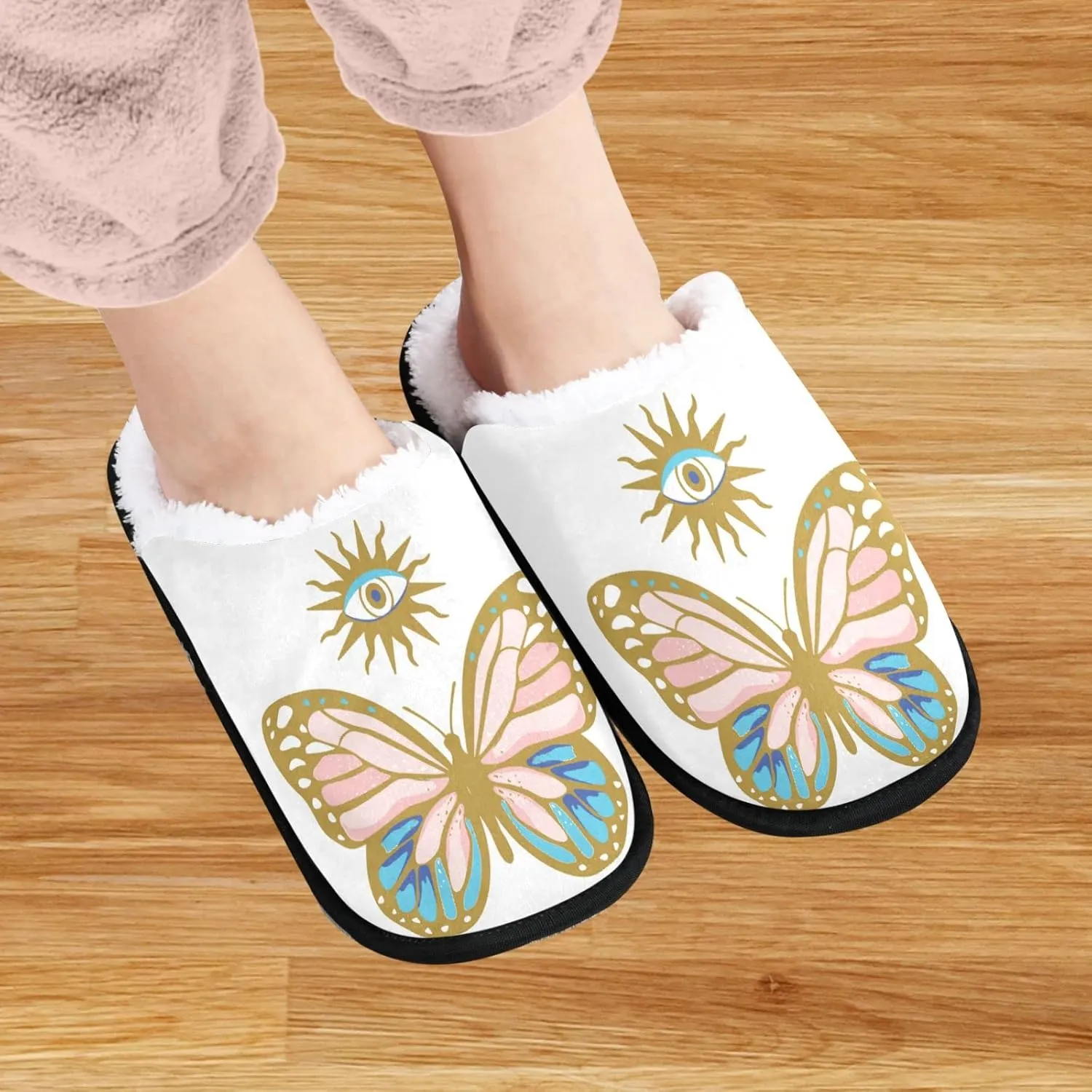 visesunny Slippers for Women Mens Stylish Foral Winter Warm Memory Foam Cotton Home Slippers Soft Plush Fleece Slip on House Slippers Unisex Indoor Outdoor Shoes