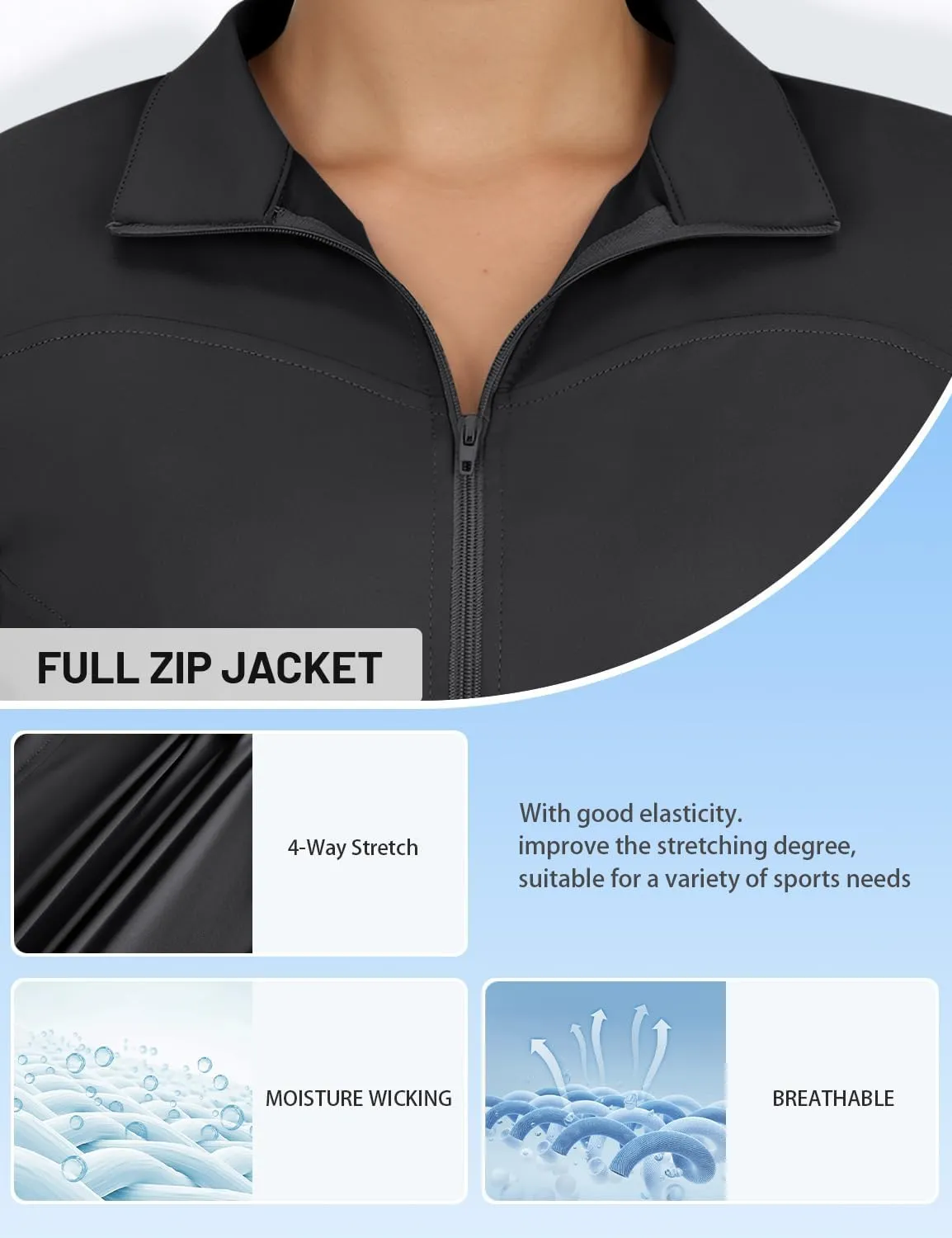 Vldnery Womens Lightweight Athletic Track Jackets Full Zip Long Sleeve Shirts Moisture Wicking Hiking Running Workout Tops