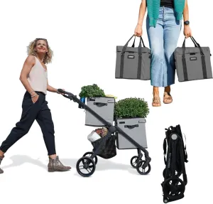 VOOMcart – Luxury Patented Foldable Personal Shopping Cart with Swivel Wheels, Ergonomic, Stylish & Lightweight, Holds Up to 70 lbs, Perfect for Market Trips, Urban Living & Compact Storage, Grey