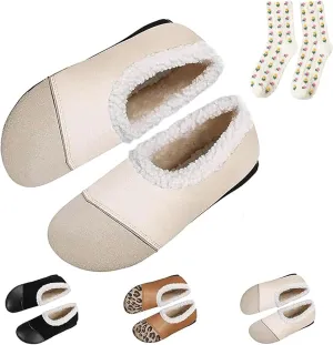 Warm and Luxurious Winter Leather Shoes for Women Soft and Comfortable Flat Slip-On Warm Casual Shoes Fuzzy Inside