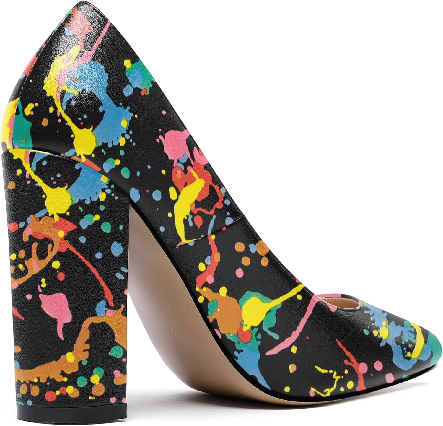 WAYDERNS Womens Round Toe Slip On Matte Dress Party Block High Heel Pumps Shoes 4 Inch